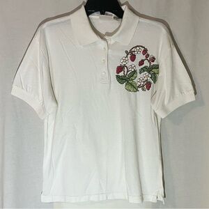 Vintage polo style shirt with hand stitched strawberries
